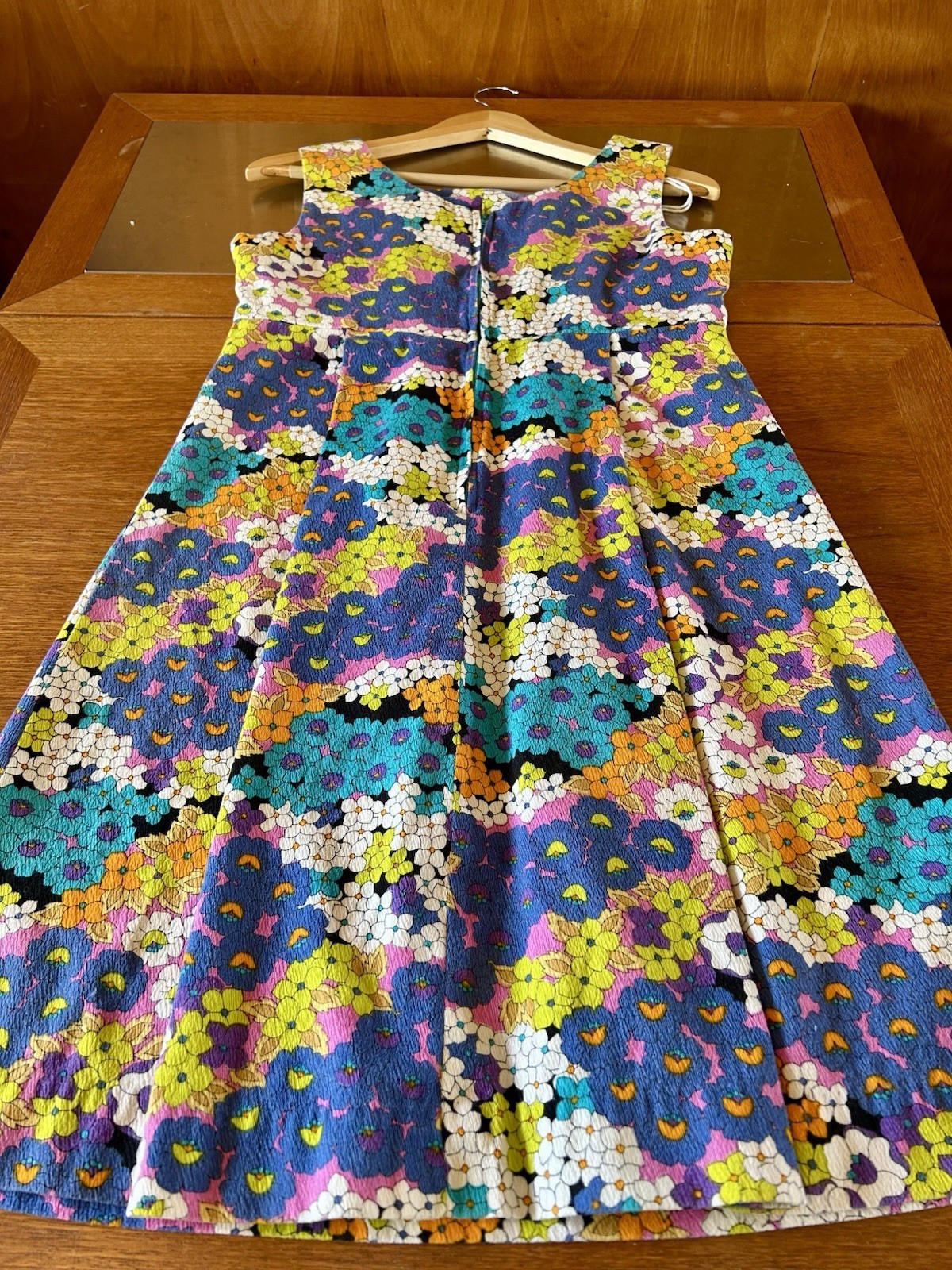 Vintage Hawaiian Dress 100% Cotton Made In Hawaii Floral Double Pleated Back
