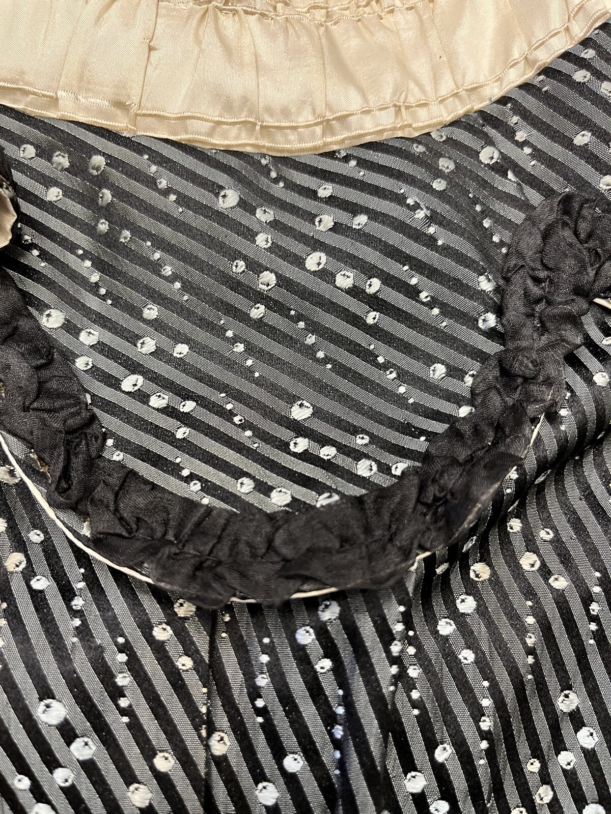 Antique Victorian Black Silk Jacquard Bodice Stripes and Bubble Pattern AS IS