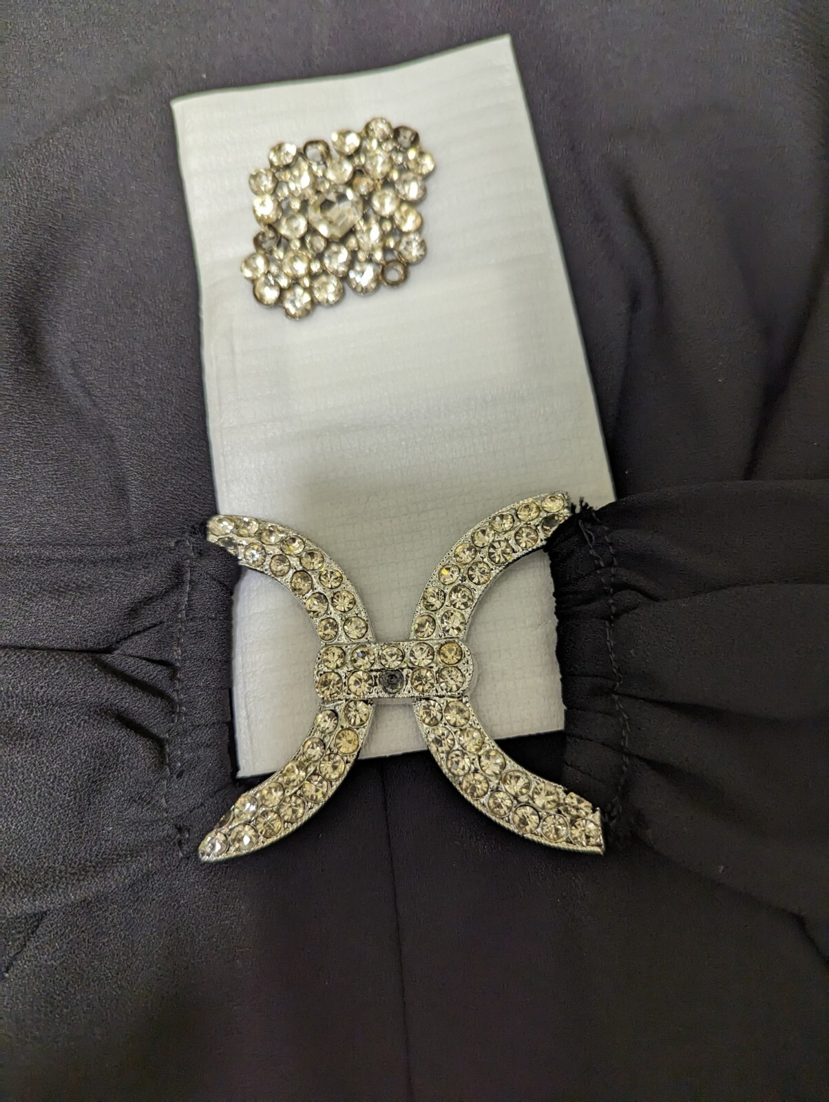 Vintage Black Crepe Marilyn Monroe Formal Evening Gown Rhinestones Halter Med