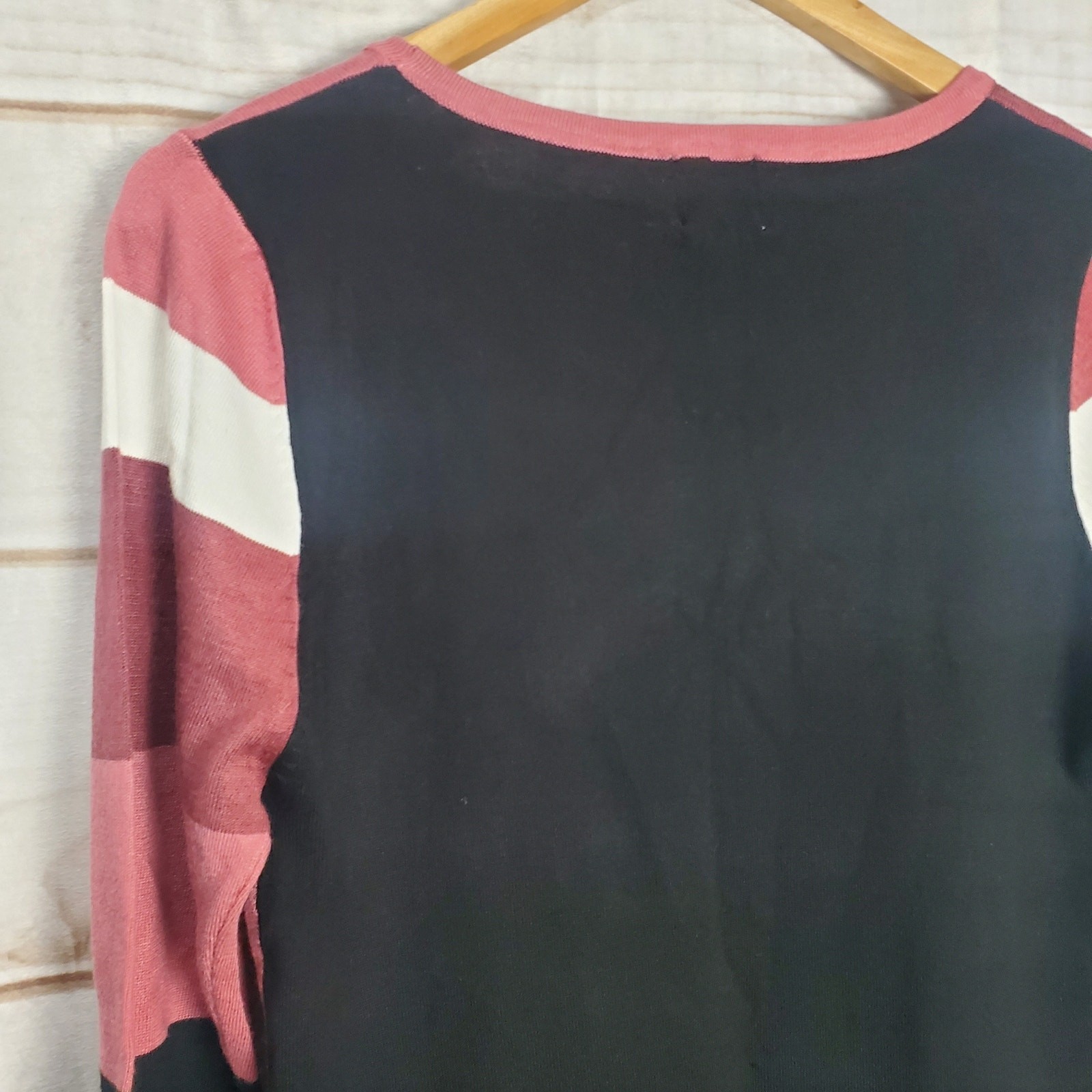 Vintage Carol Rose Blouse Womens Large Pink Black Color Block Stretch Soft 90s