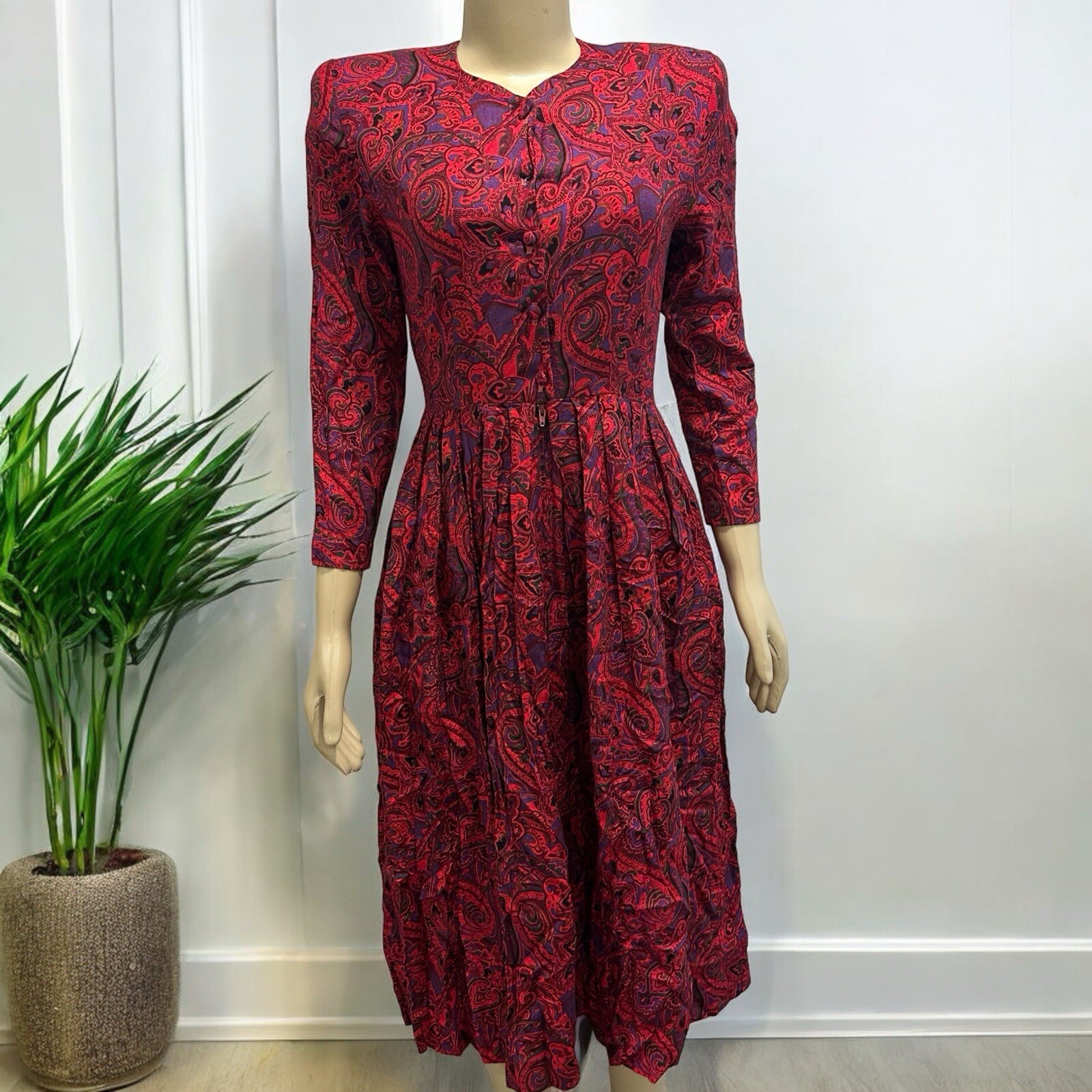 Vintage S.G. Gilbert 80’s Dress Sz 6 Pockets Paisley Fit & Flare Bold Feminine