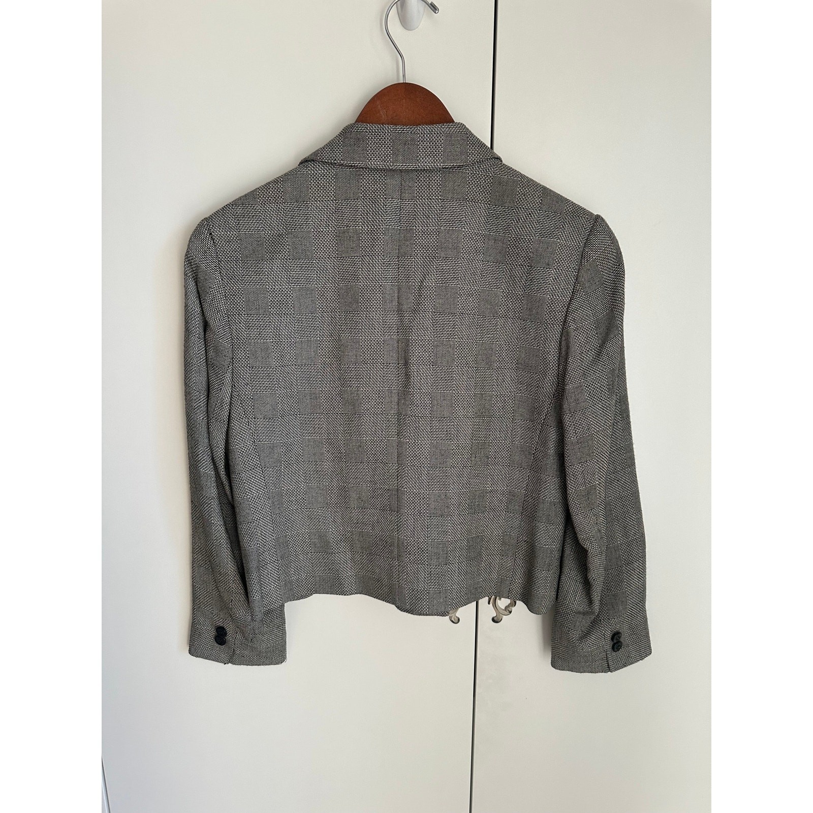 Vtg Cropped Blazers Black/White Herringbone Check Size 2P Double Breasted