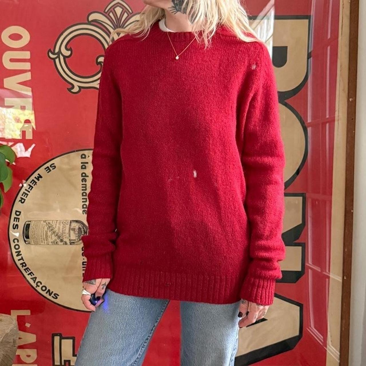 Vintage Braemar International Red Shetland Wool Sweater Mens 70s 80s Scotland