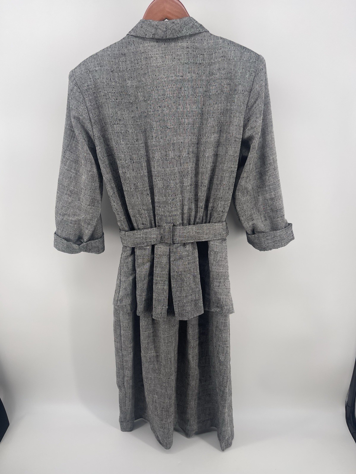 Vtg Tina Barrie Belted Dress Women Size 14 Gray Midi USA Secretary Style