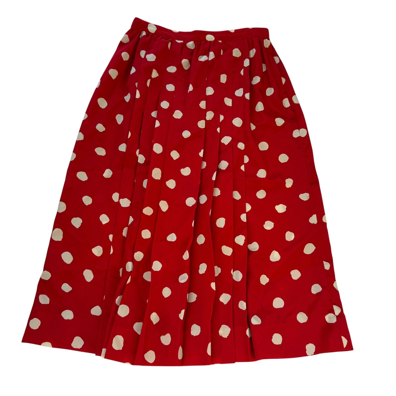 Albert Nipon Petites Red Polka Dot Pleated Midi Skirt Vintage High Waist Size 2