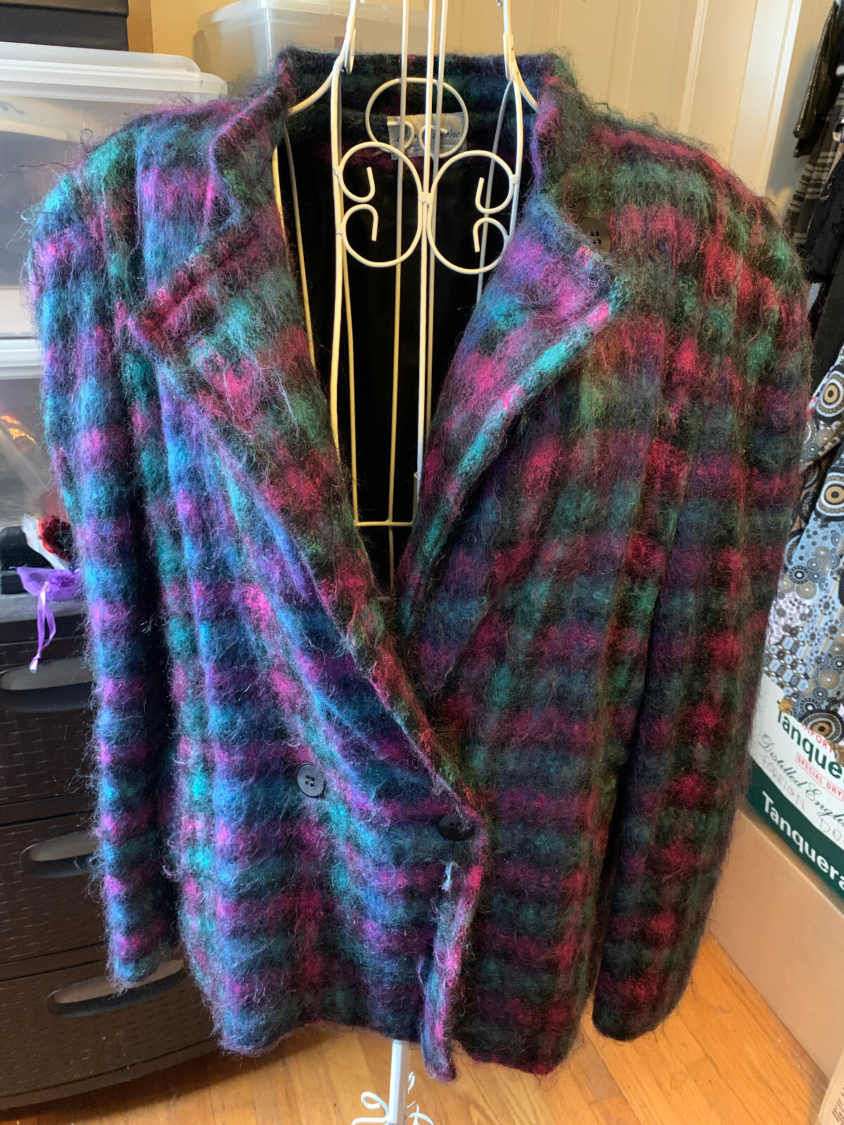 *VINTAGE* 1980s LOMBARDI INC. Mohair Plaid Jacket / Coat – Size 14