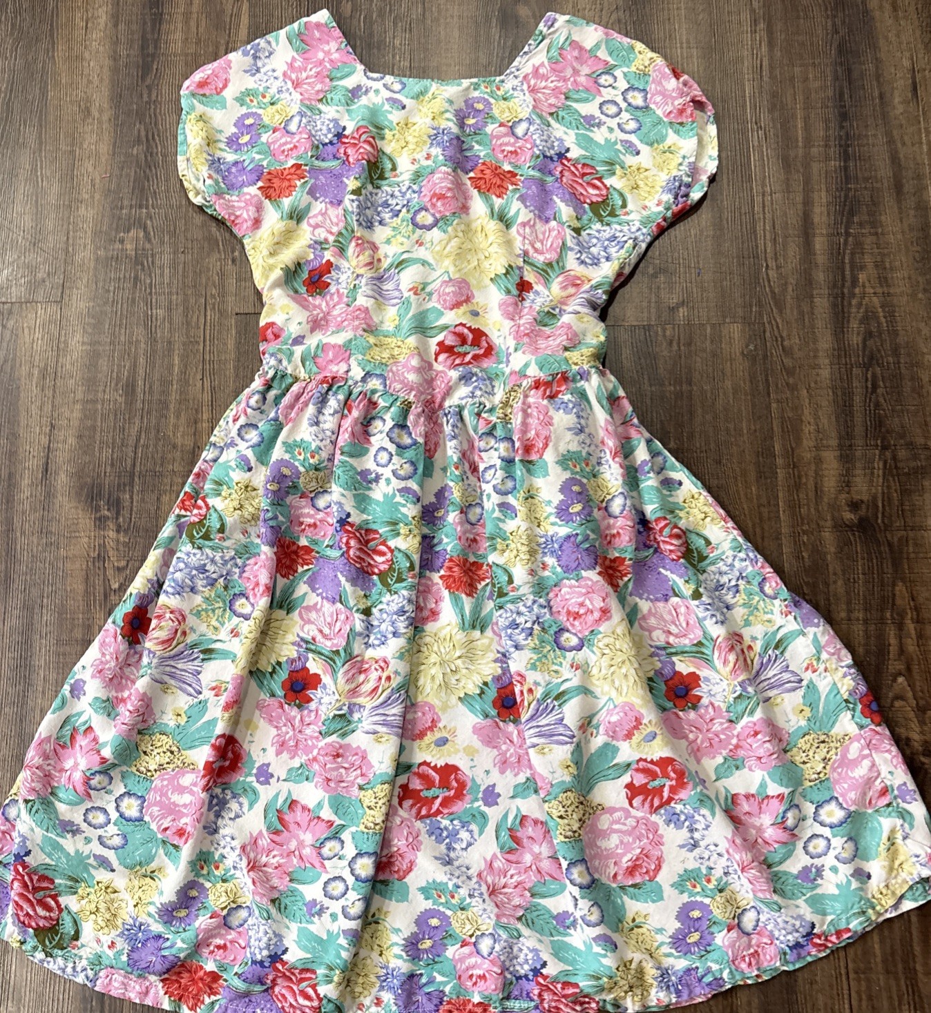 VTG Dress Garden Picnic Cotton Coreset Cottagecore M Tie Waist