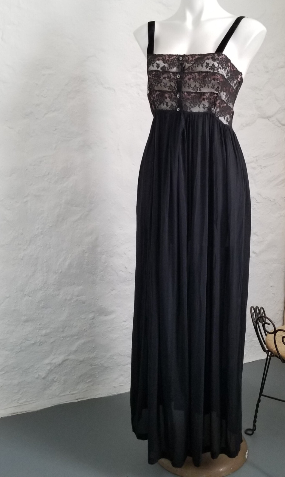 Vintage 1950s Sheer Black Nude Illusion Pink Blush Evivva Eye-ful Rayon Gown 34
