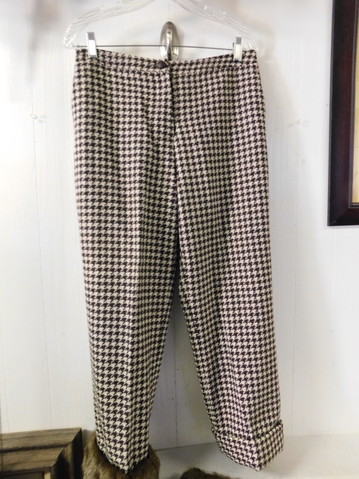 Metro Style Houndstooth Wool Lined Mod Pants with Removable Fur Cuffs sz 10