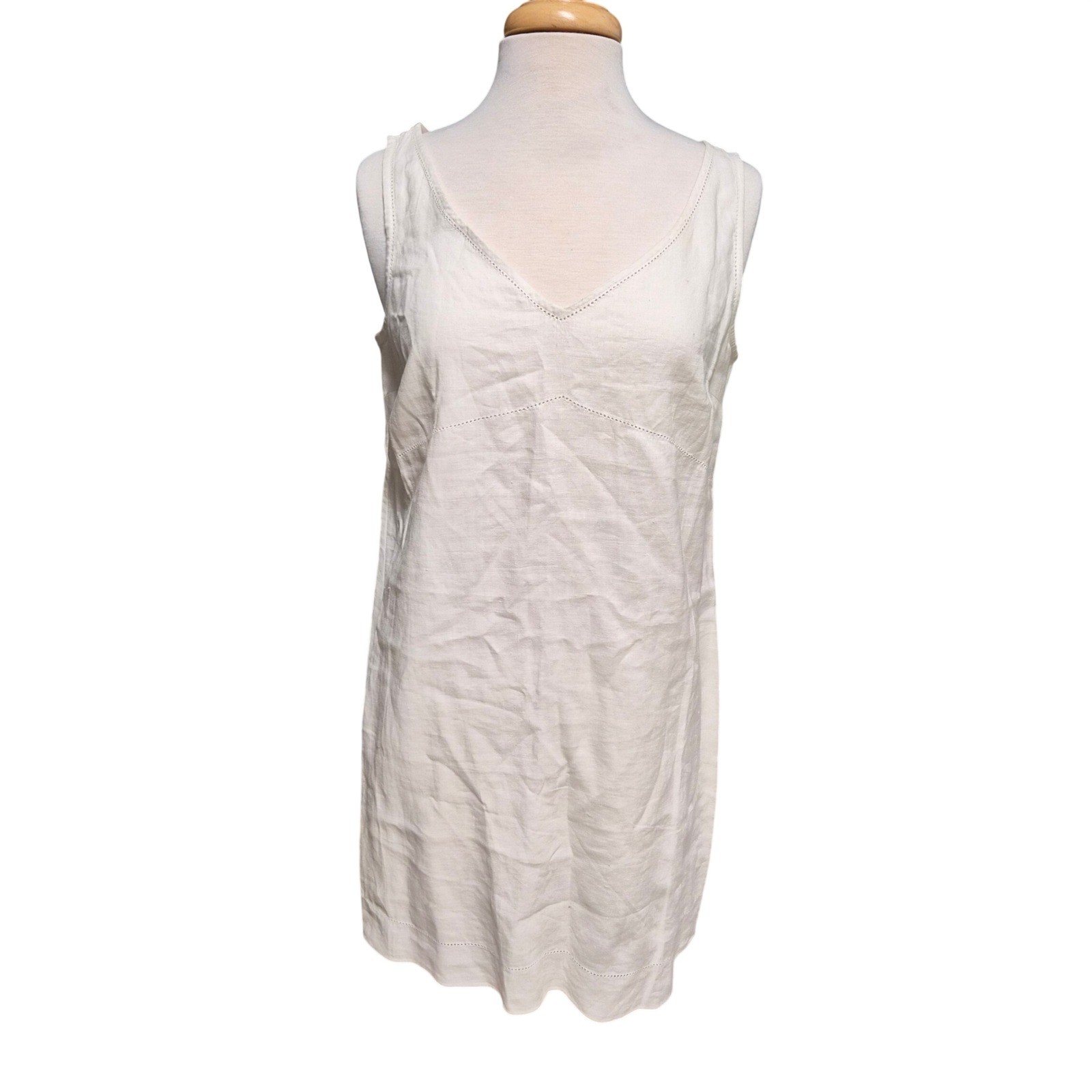 Compagnie Internationale Express White Linen Sleeveless V-Neck Dress NWT 11/12