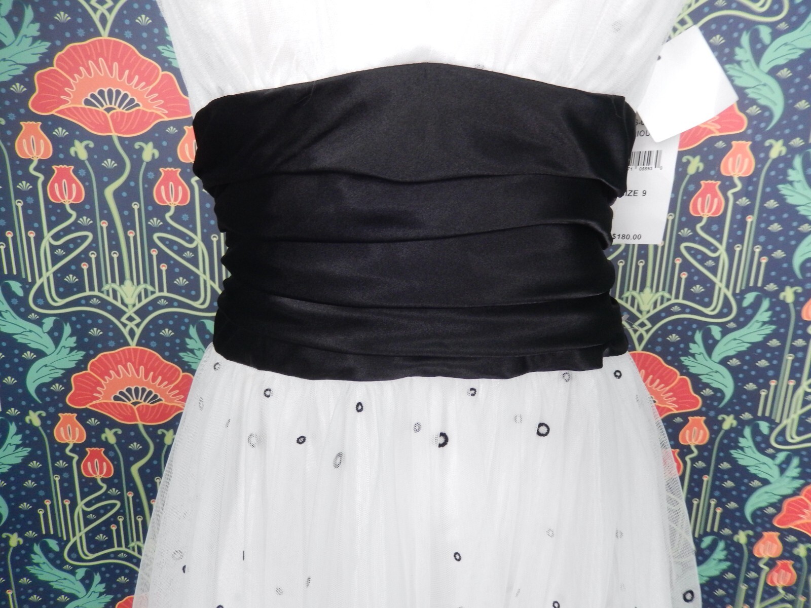 Vintage 90’s Y2K Black White Flocked Velvet Tulle Princess Hall Prom Dress