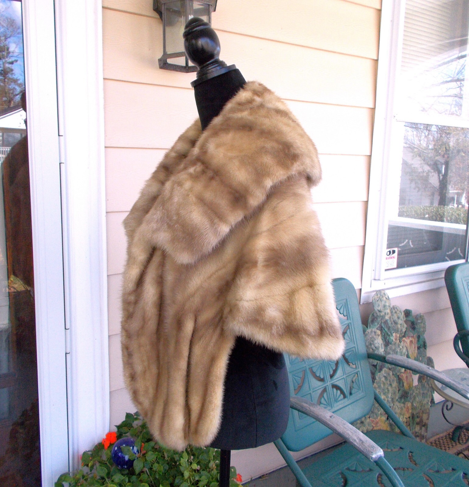Vintage Light Champagne Honey Blonde Fur Mink Stole Cape With Wide Collar M-L