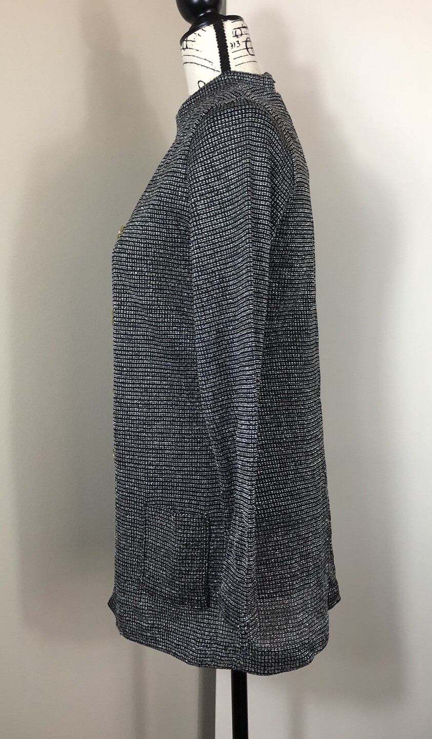 Vtg Vera Neumann Silver Metallic & Blk Cardi & Sleeveless Tank Set Sz S/M 4/6