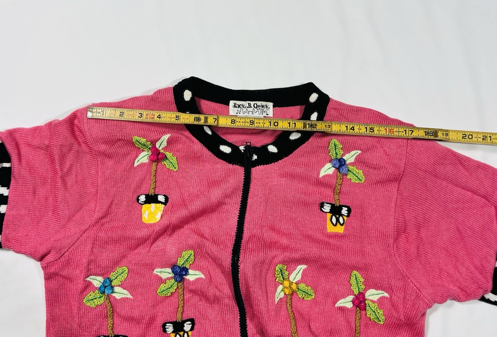 Vintage Embroided Knit Cardigan Sweater Jack B Quick Pink Plants Ugly Sweater