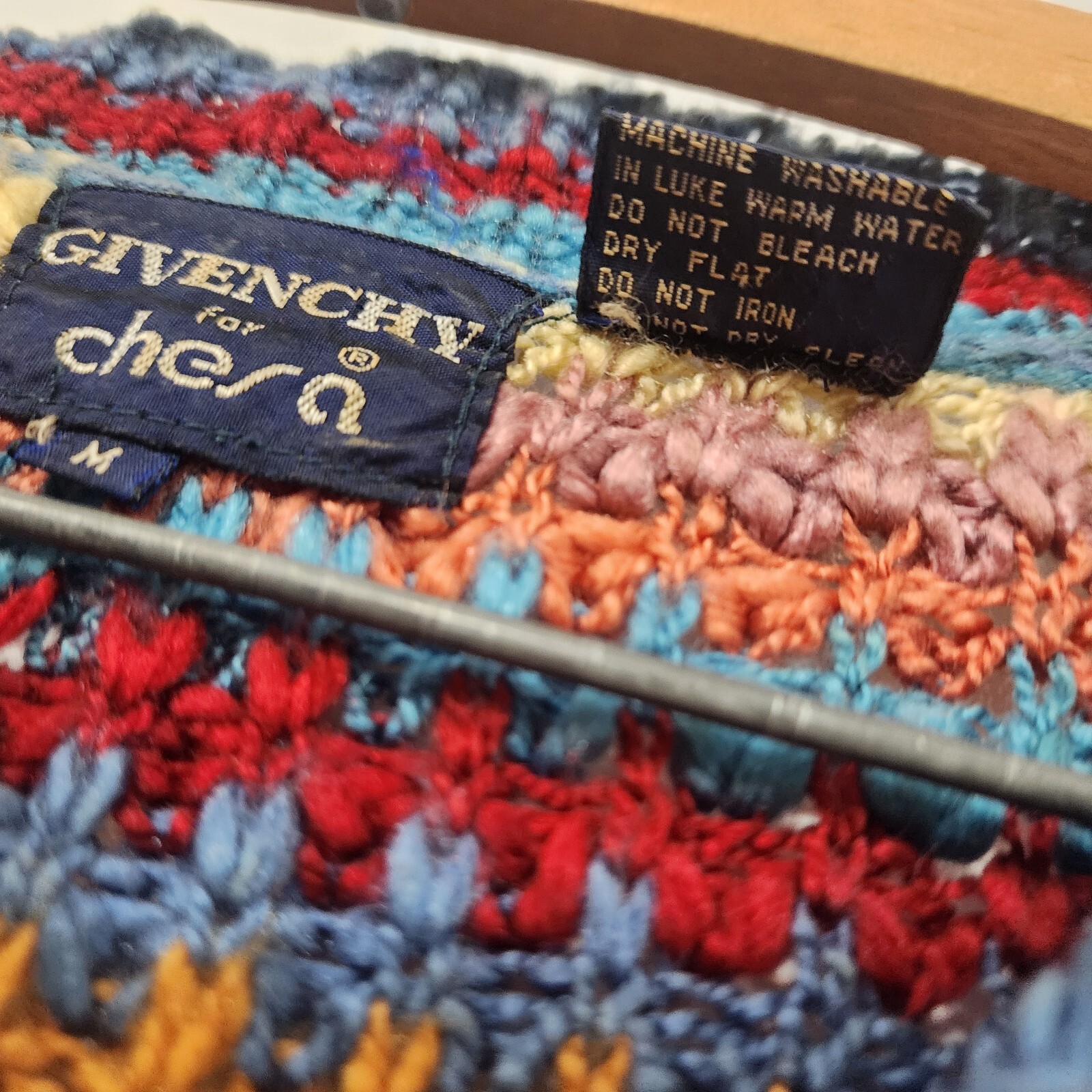 Vintage Givenchy for Chesa 100% Acrylic Knit V-Neck Multi-Colored Sweater Size M