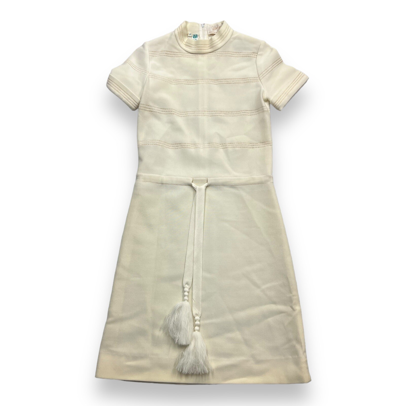 Vintage 60s Gino Paoli Made In Italy Acetate Dress Tassle 8 White