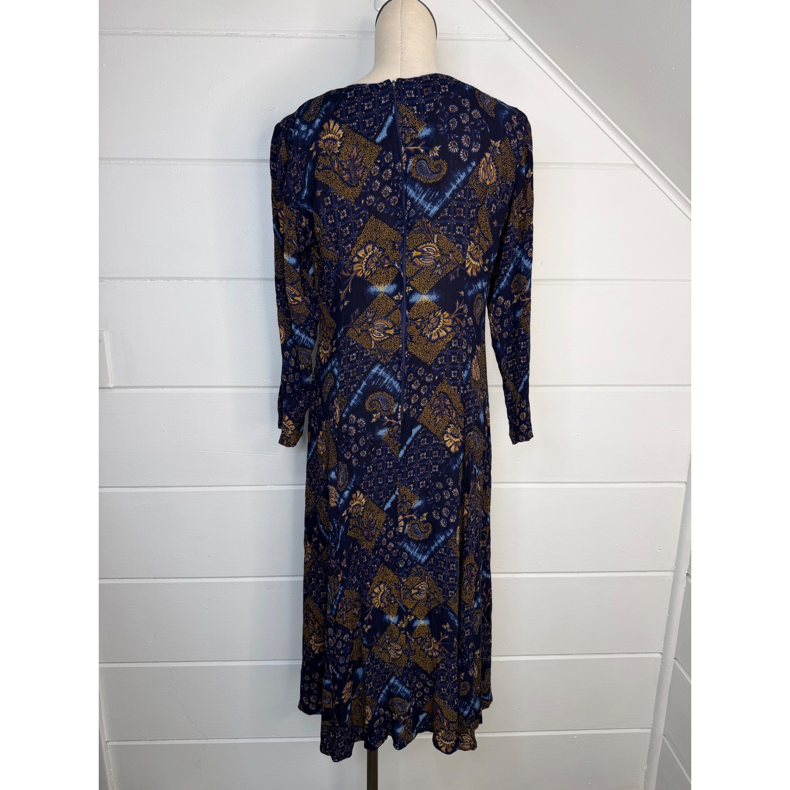 VTG Brett Alexander Whimsygoth Maxi Dress Navy Blue Paisley Y2K 90s Size 9/10