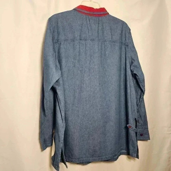 Vintage Bobbie Brooks Womens Blue Denim Button-up Snowman Smock Blouse 22W/24W
