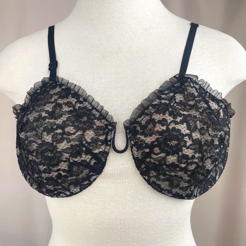 Vintage 50s LEJABY Black Monowire Lace Bra (32) French Lingerie Coquette Goth