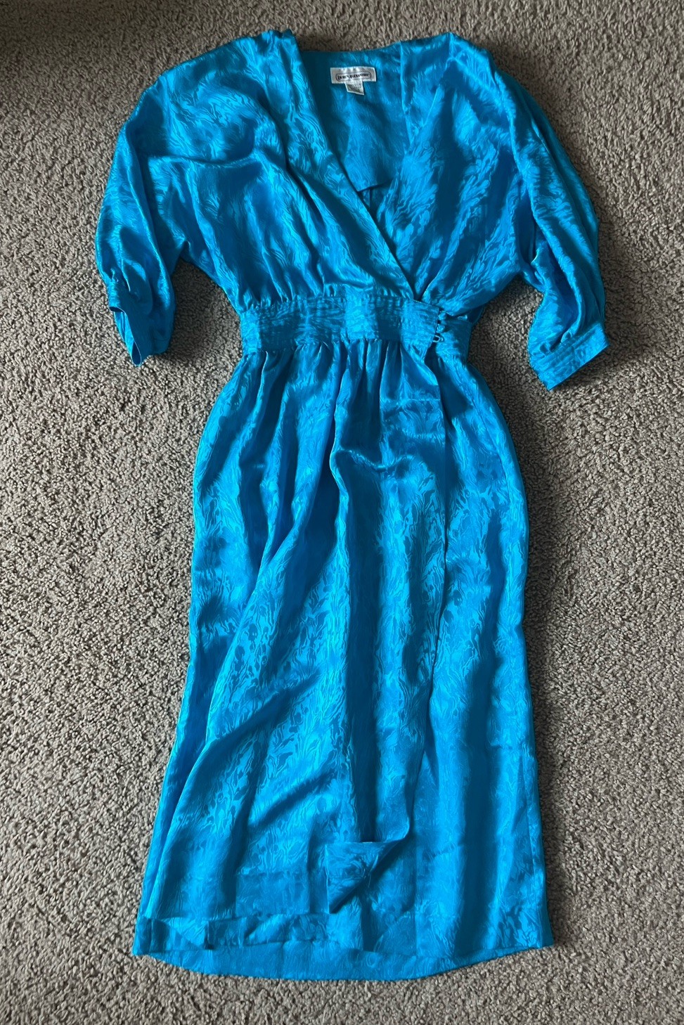 1980s Teal 100% Silk Wrap Midi Dress by Lauren Alexandra Vintage 4 approx XXS 00