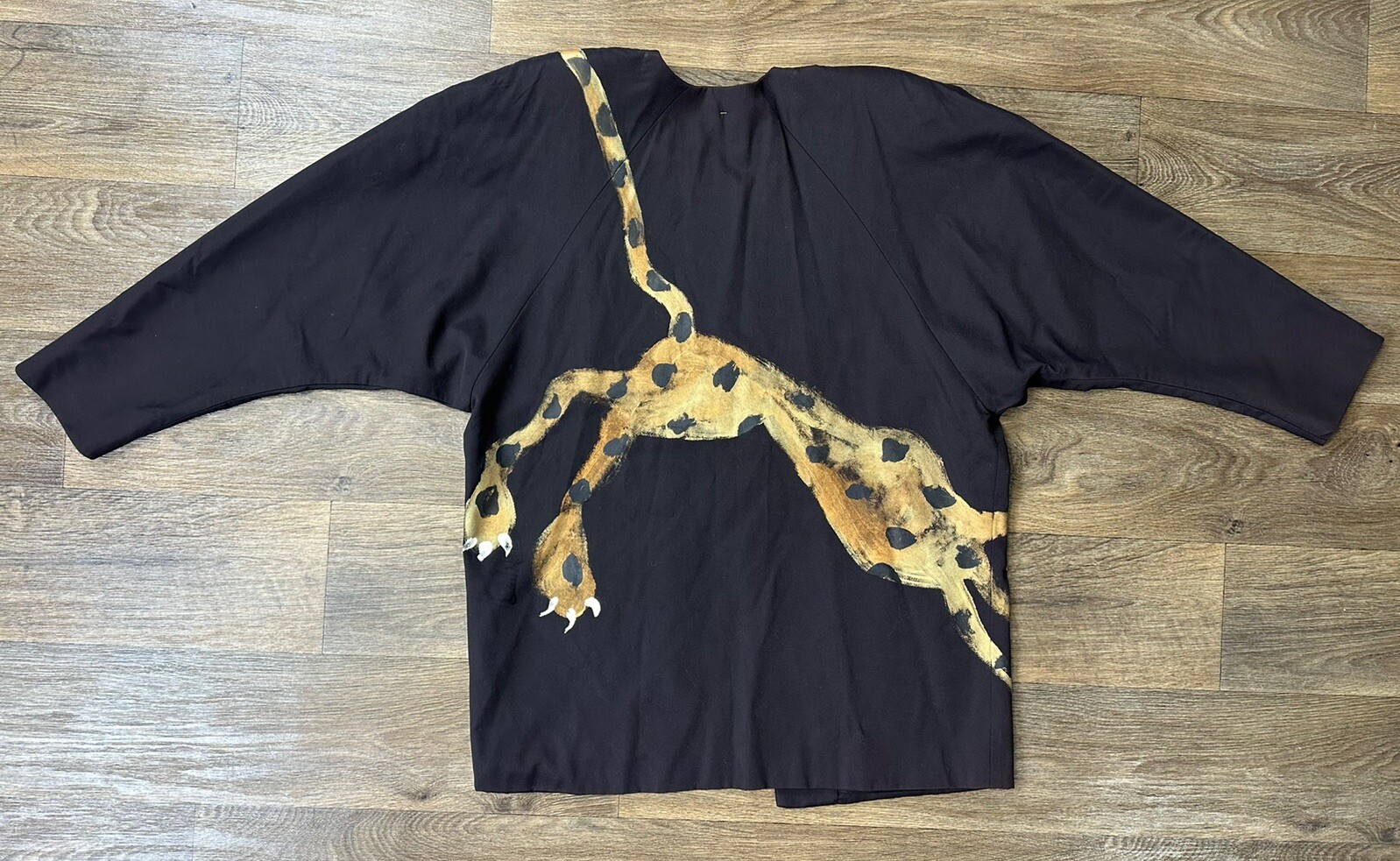 1980s Gato Chay Brown Boxy Hand Painted Leopard Design Artisan Jacket Large