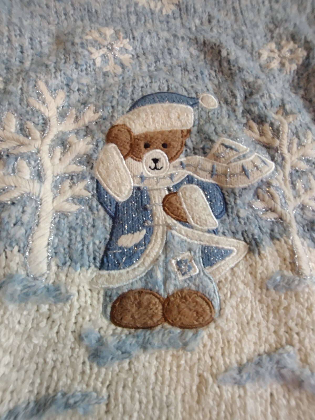 Vintage 80s Teddy Bear Chunky Knit Winter Snowflake Sweater. Mandal Bay Size 7/8