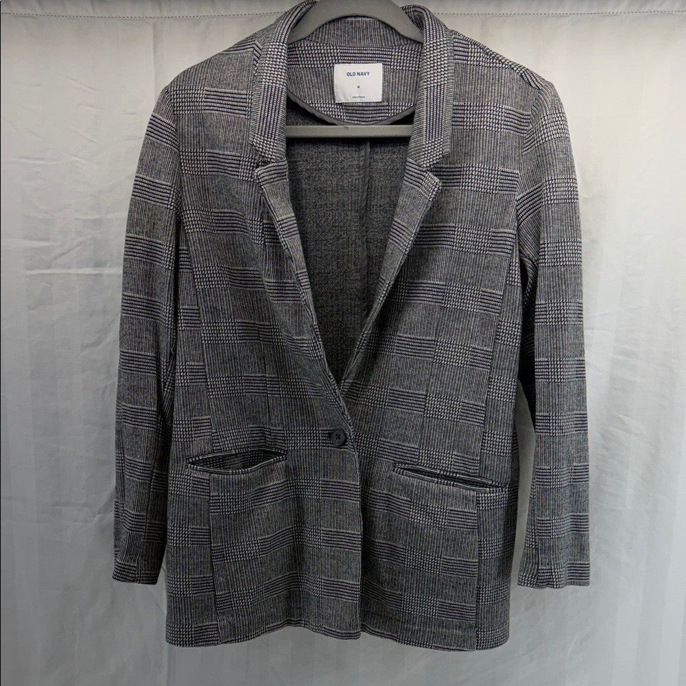 Old Navy Black and White Checkered Blazer medium
