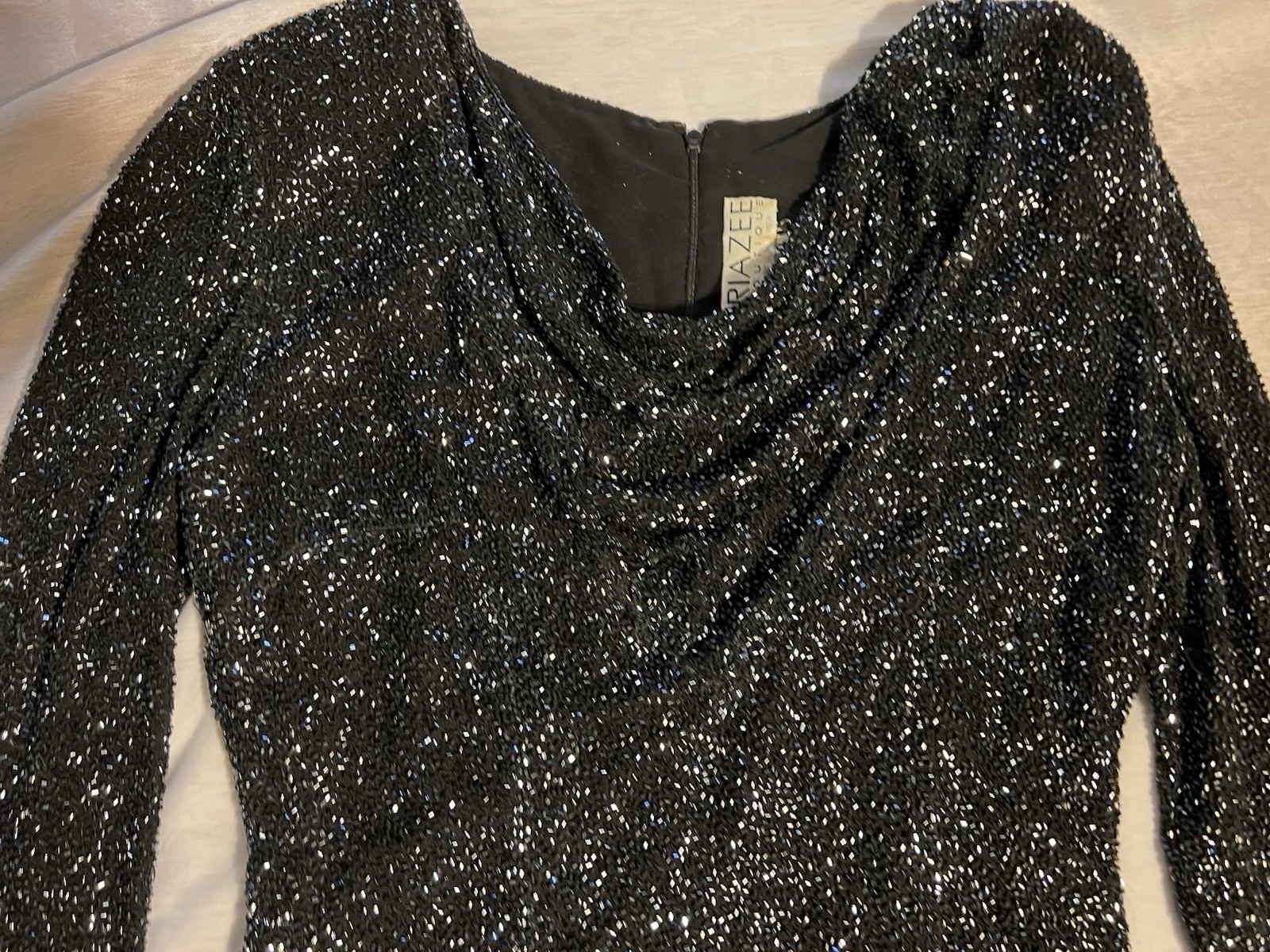 Vtg Naeem Khan Lillie Riazee Sequin Beaded mini long sleeve body con dress 80’s