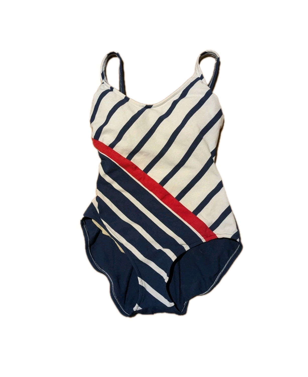 VTG Rose Marie Reid 1 Piece Cotton Blend Stripe Lined Swimsuit High Leg Low Back