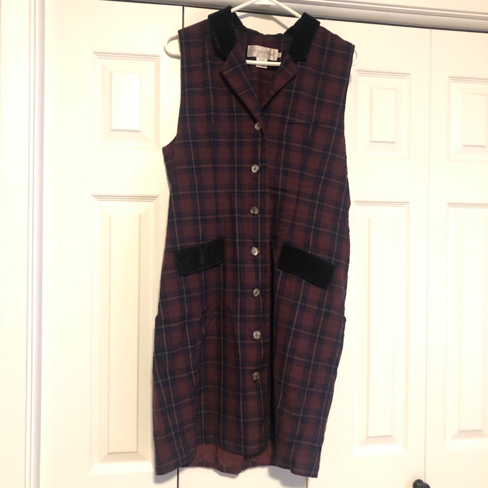 VTG 90s All Week Long Wool Plaid Jumper Dress Women Size 16 Preppy Dark Academia