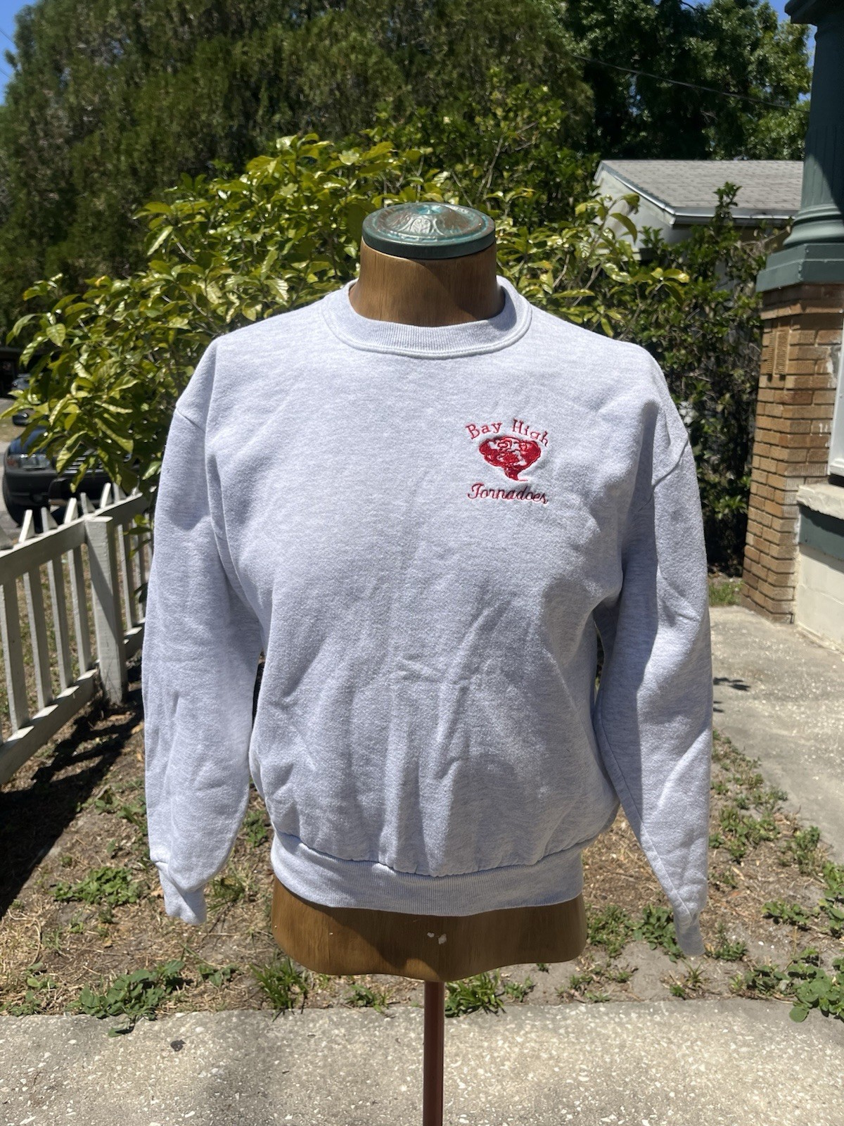 Vintage Bay High Tornadoes Crewneck Embroidered Sweater Sz Medium Made USA
