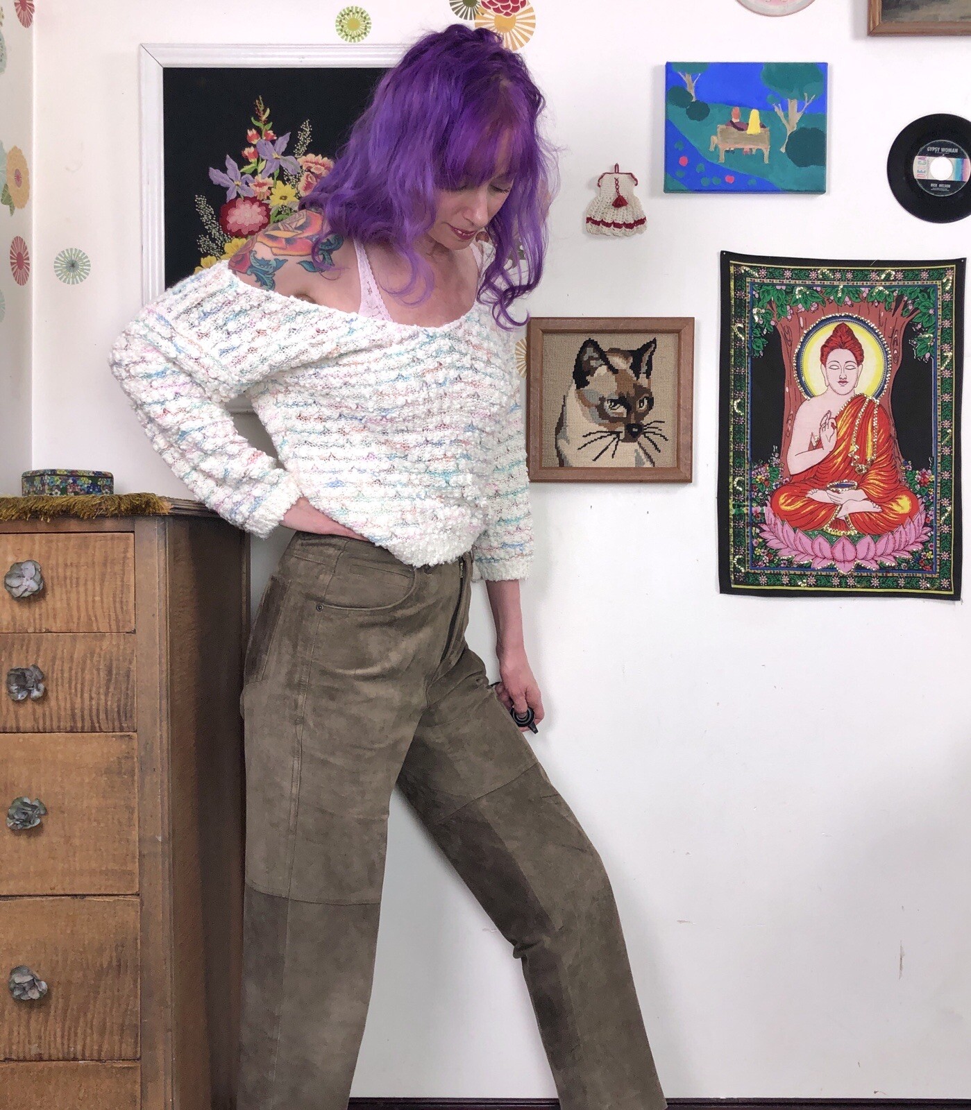 Vintage Suede Pants, 1990s High Waisted Leather Suede by Liz Claiborne, Sz 10 M