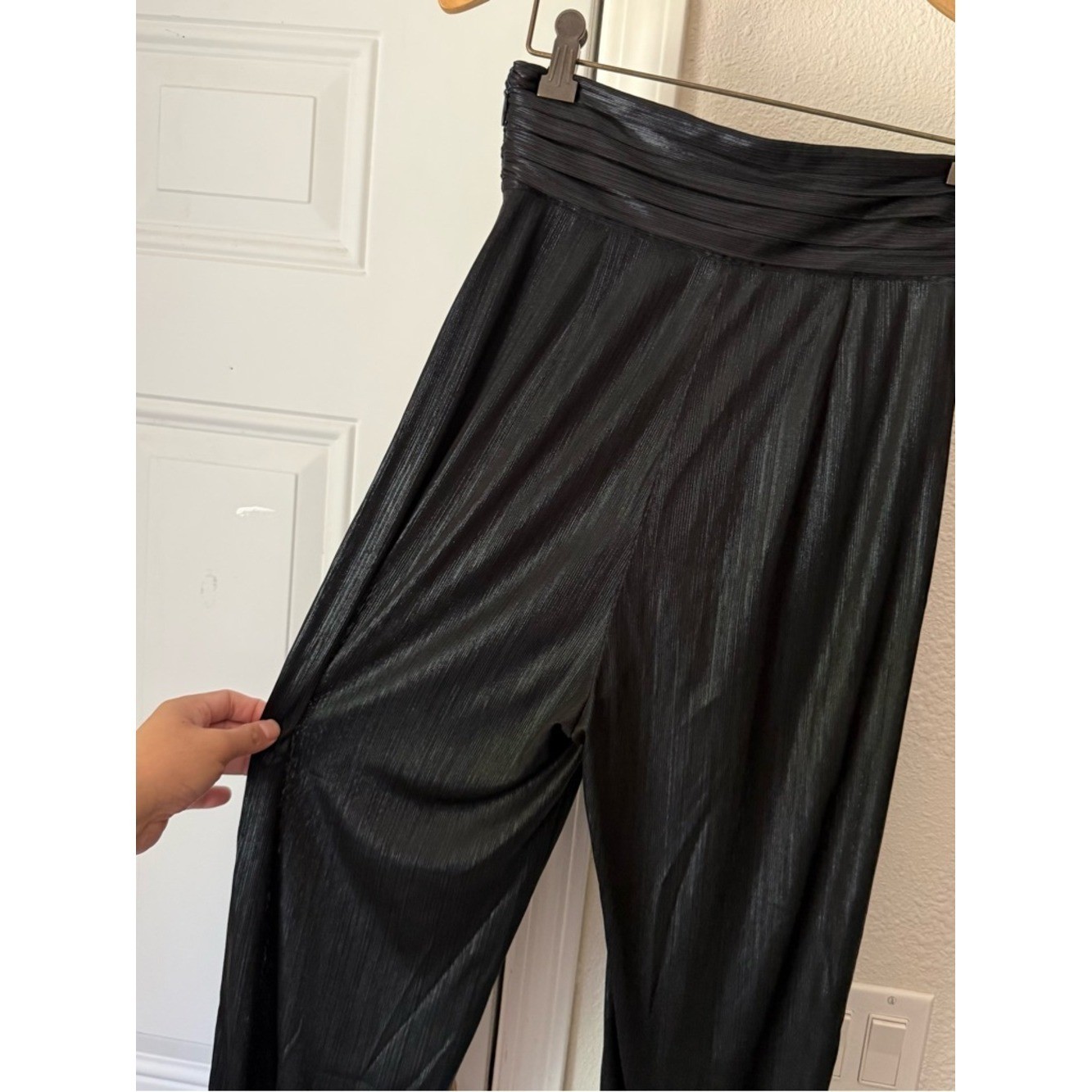 RETROFETE black pleated waist high rise cuffed trousers pants