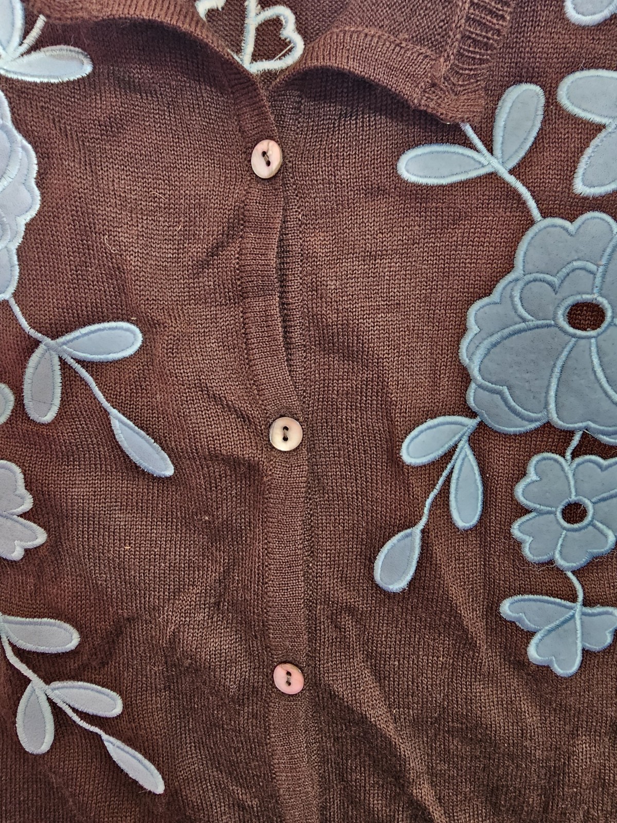 Bob Mackie Wearable Art Vintage Embroidered Cardigan Sweater Brown Size M
