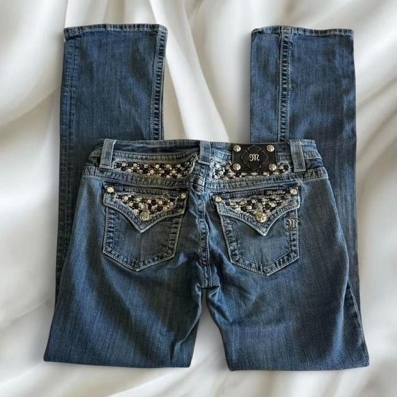 Y2K vintage Miss Me rhinestone low rise denim bootcut jeans grunge country boho