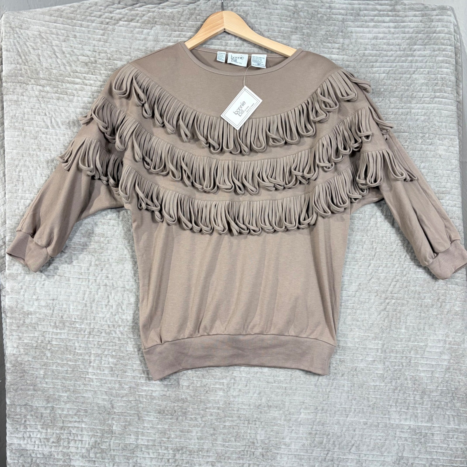 Vintage 1989 Bonnie and Bill Looped Fringe Sweatshirt Taupe Mauve Medium NWT