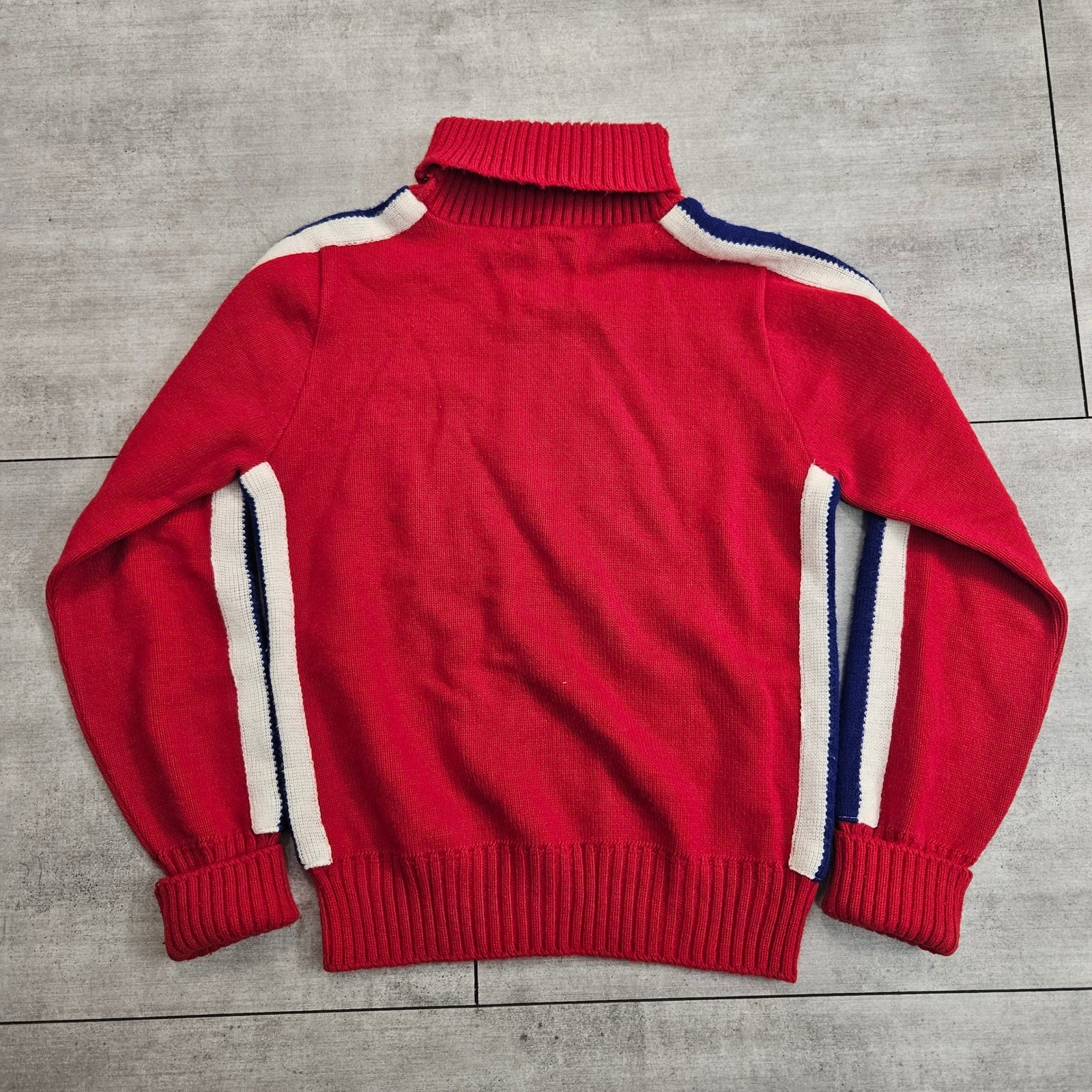 Vintage Cheerleader Supply Co Red Orlon Acrylic Turtleneck Sweater Stripe Sz 36