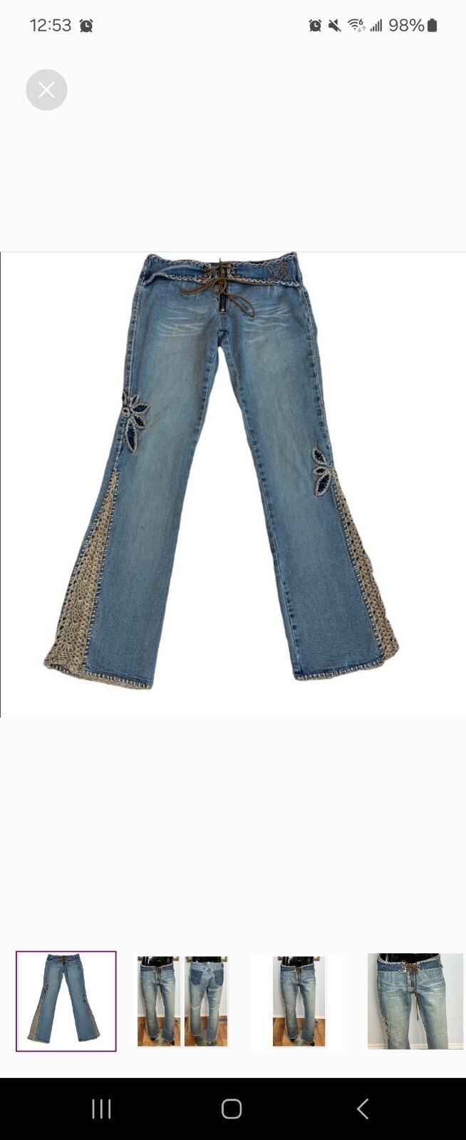 Vintage Parasuco Embroidered Crocheted Wide Leg Bell Bottom Jeans