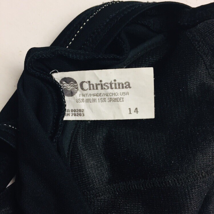 Christina Black White Gold Balconette One Piece Swimsuit Vintage 1980s Size 14