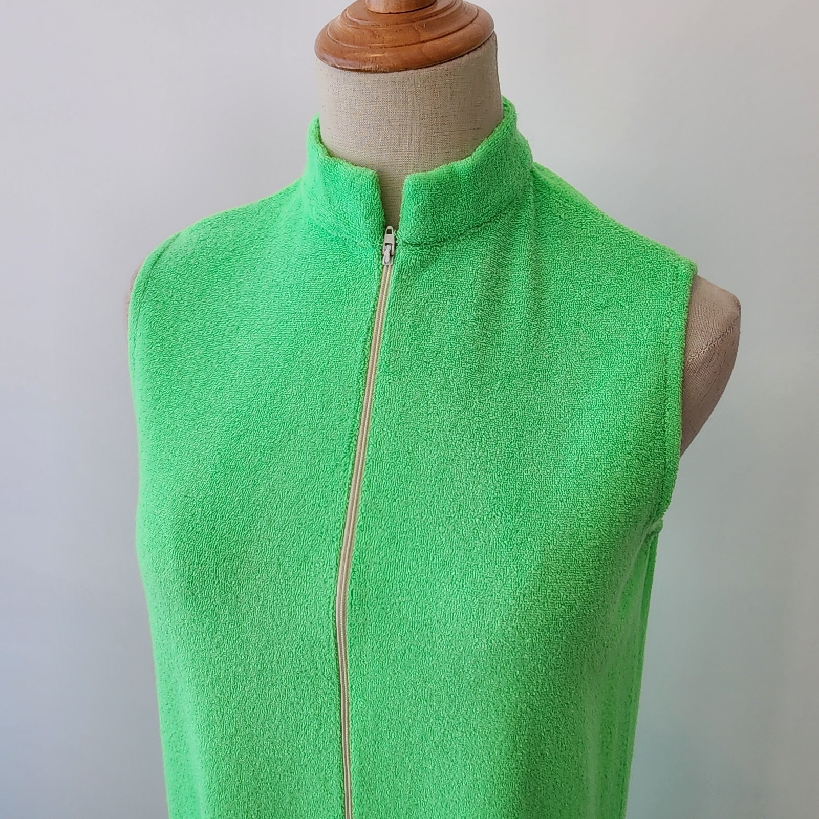 Vintage Catalina Dress Medium Neon Green Maxi Terry Towelling Cloth USA 70s