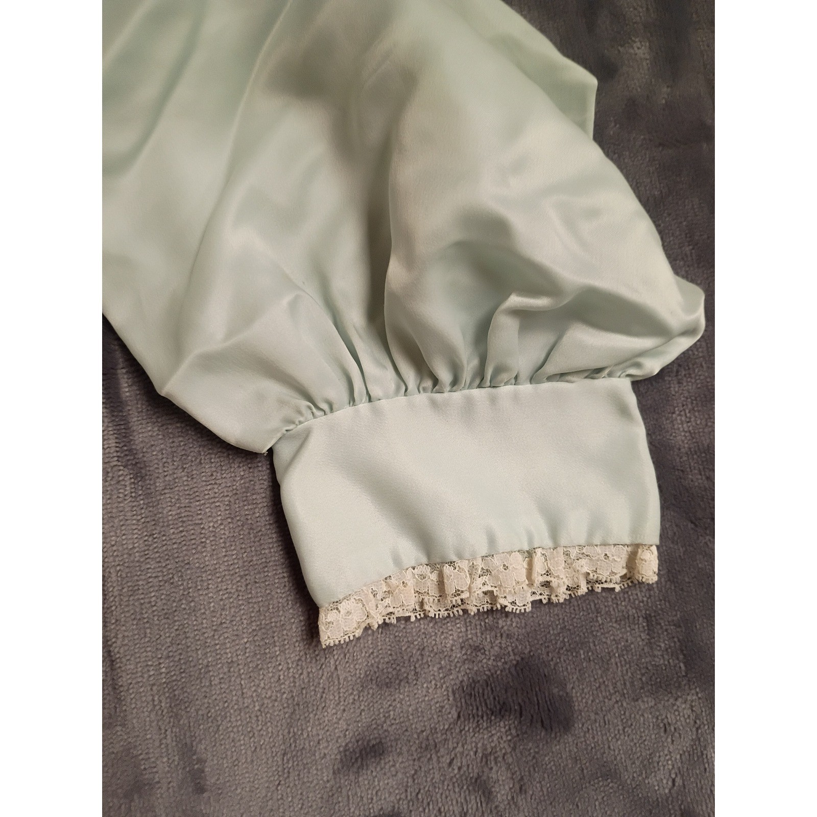 Leonora Vintage Nightgown Womens Small Mint Green Satin Lace Trim Regencycore