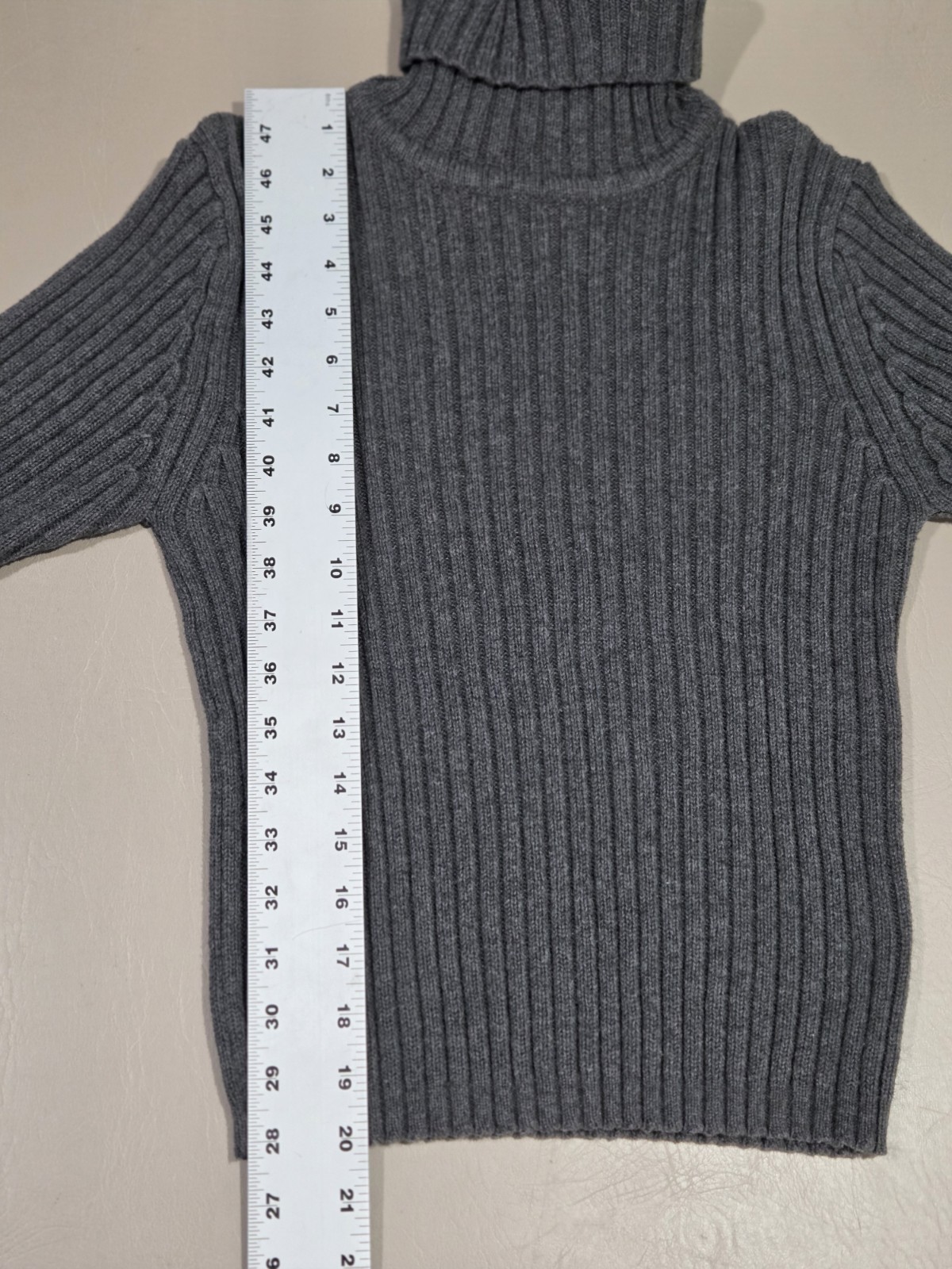 Jamie Scott Turtleneck Sweater Large Grey Womens Rib Knit 100% Cotton