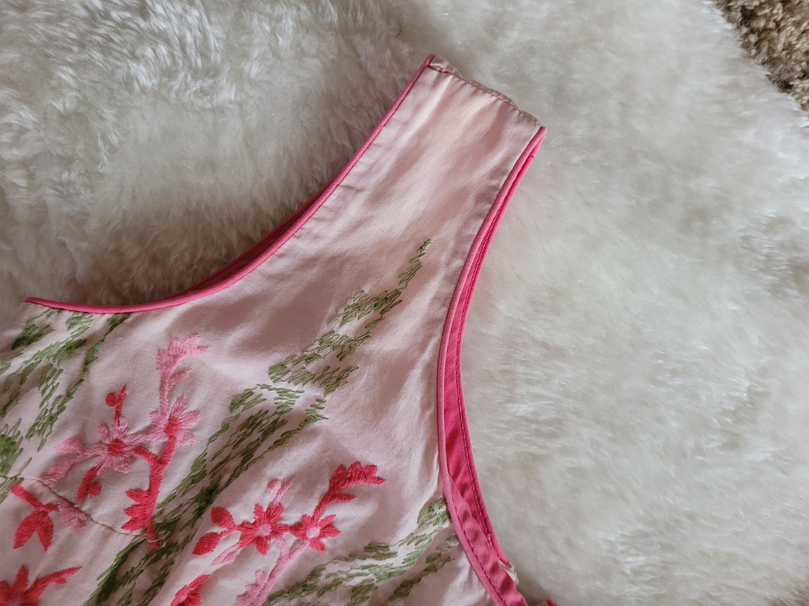 Vintage Handmade Pink Floral Embroidery Dress