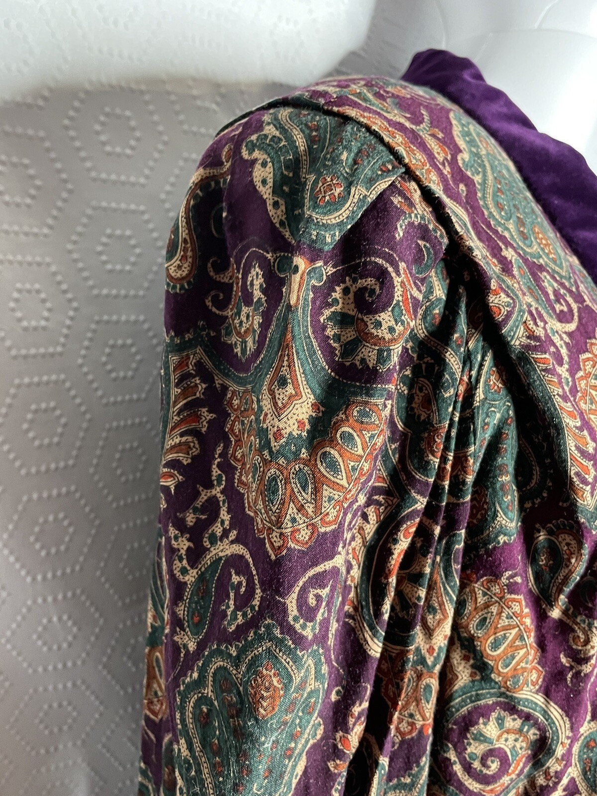 Karin Stevens 80s Vintage 2 Pc Midi Dress 14 Paisley Velvet Collar Jewel Tones