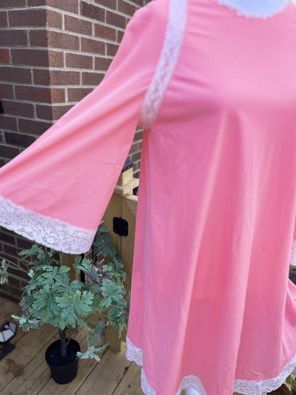 Vtg Nightgown Artemis Angel Wing Flutter Sleeve Nylon Lace Candy Pink Coral 36 S
