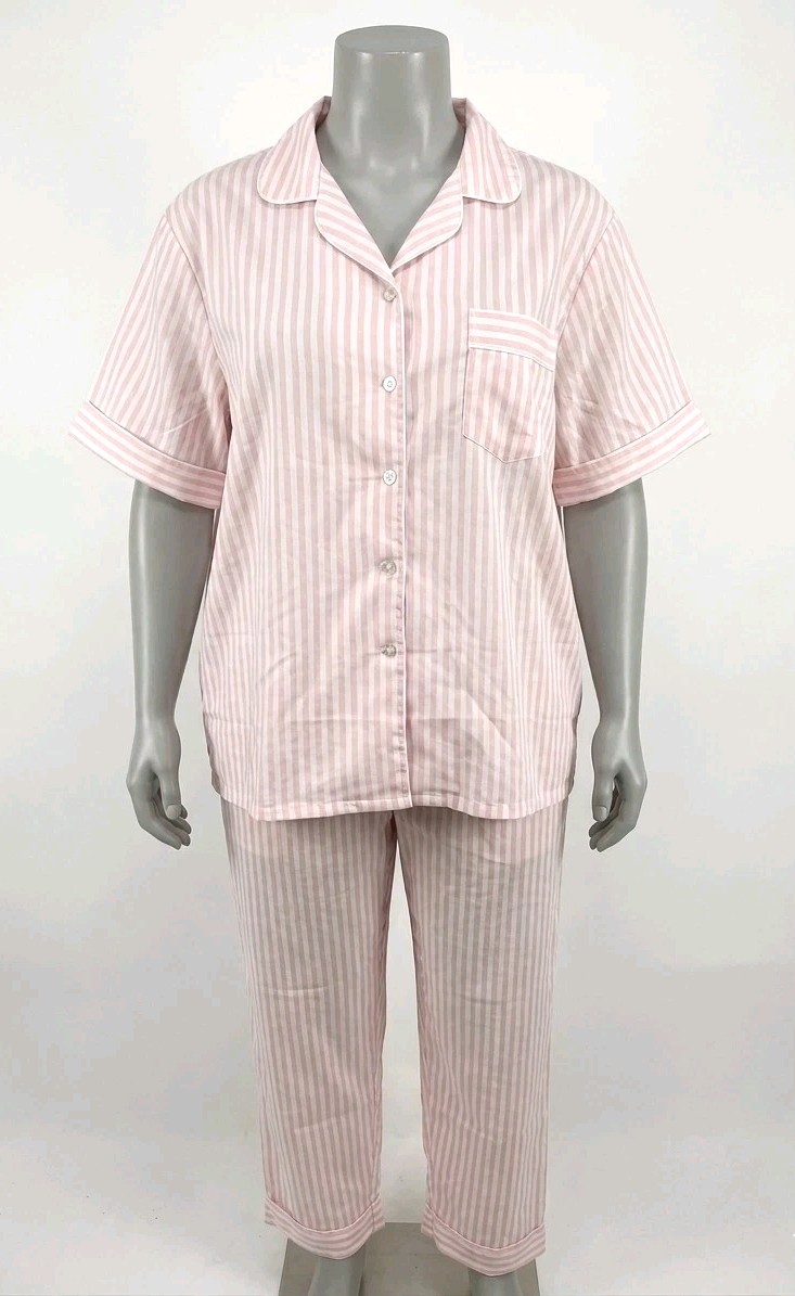 Carole Vintage Pink & White Striped Short Sleeve Top & Pants Pajama Set Size 2X