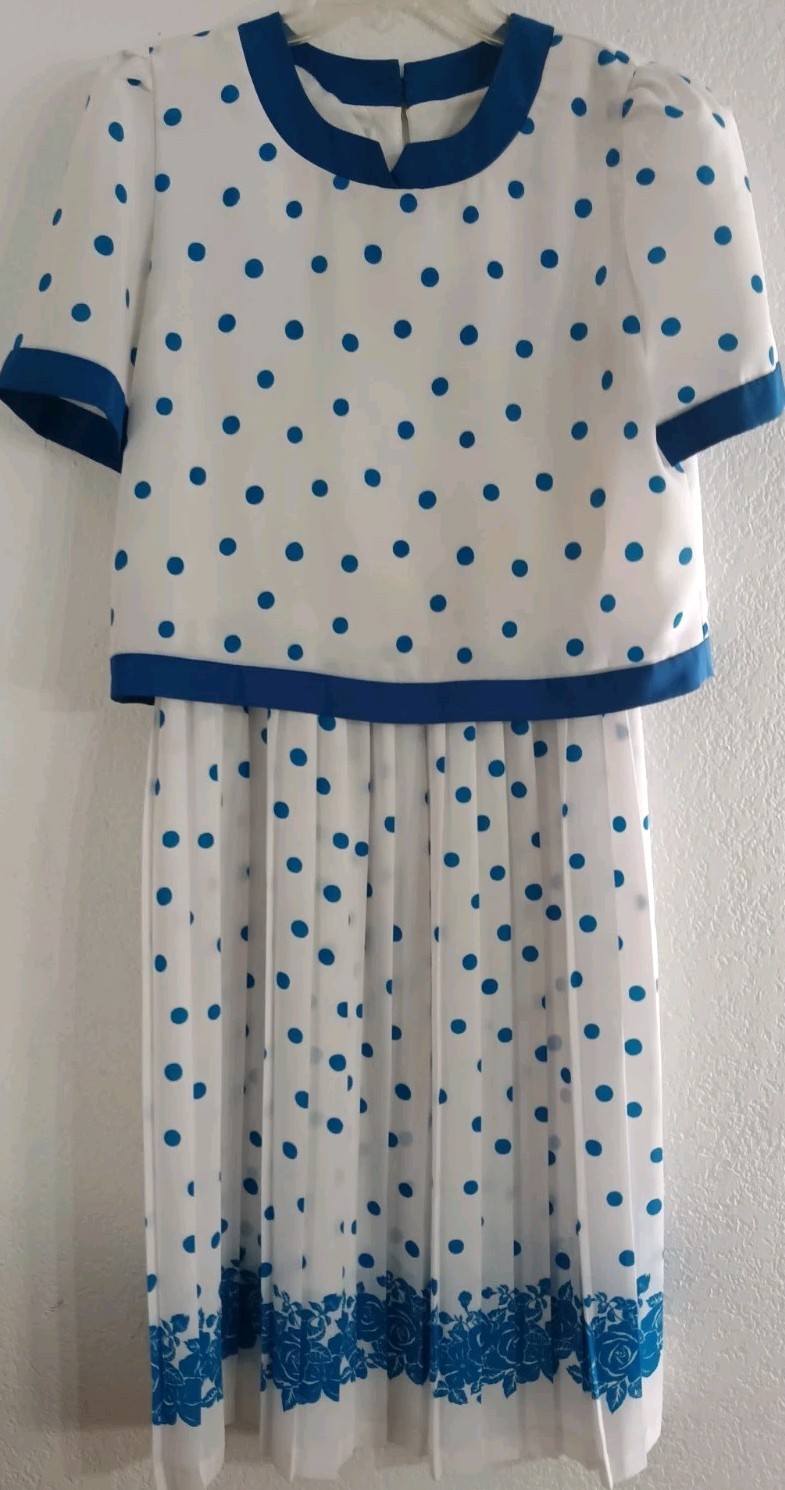 Vtg 80s ANDREA GAYLE Leslie Fay Secretary Librarian Blouse Skirt Dress 8