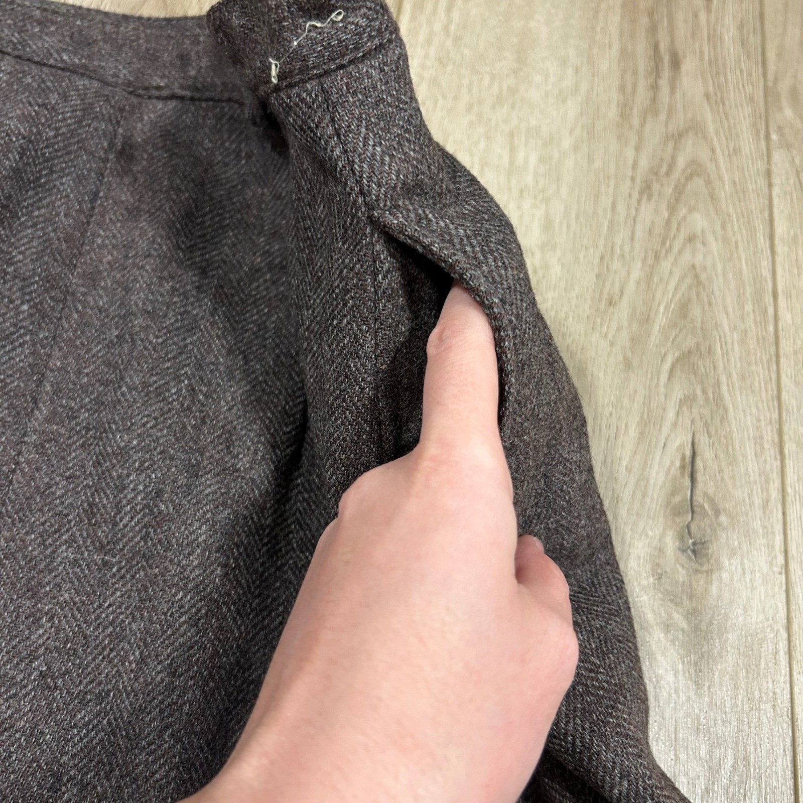 Vintage 50s Summit of Boston Herringbone Wool Pencil Skirt Brown Grey Pockets