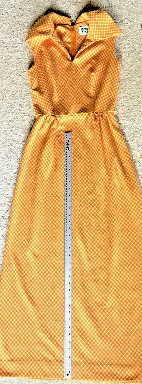 VTG. 1960’s POLYESTER INTERLOCK KNIT ONE PIECE DRESS W/BELT, SZ. 11/12 VG
