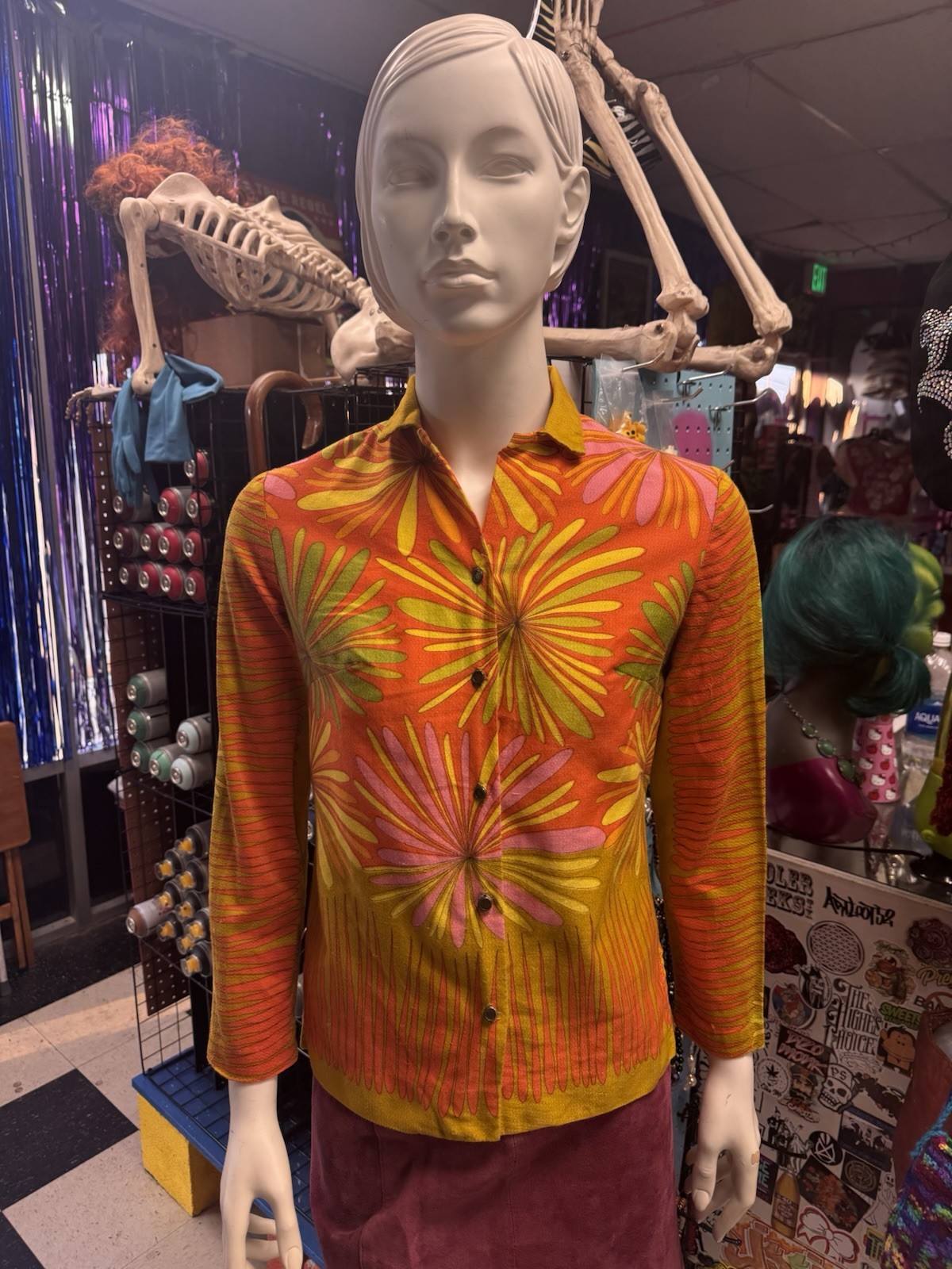 Vintage 1960s Alex Coleman Button Down Psychedelic Shirt Measurements In Photos!